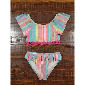 Betsy Johnson Girls 2PC Swimsuit Size S (7/8) Tankini Cropped Swimsuit